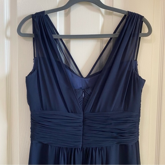 Lauren Ralph Lauren Evening Navy Blue Sheer Crossover Maxi Dress Womens Size 8 - Picture 5 of 8
